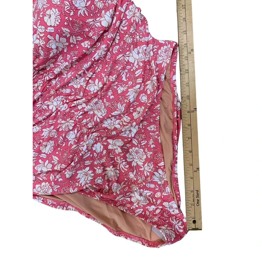J. Crew Women's 24 Pink Tossed Floral Ruched Sweetheart One-Piece Swimsuit New! - Picture 6 of 11